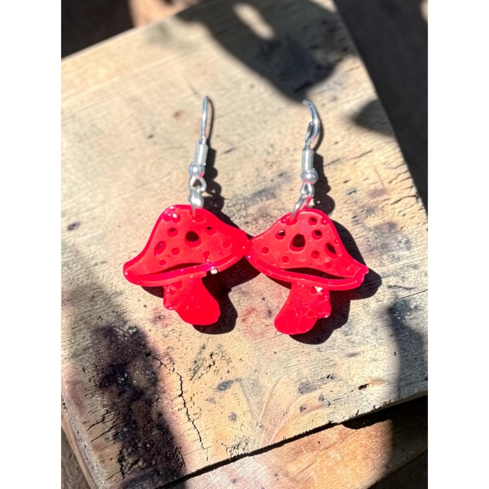Handmade Red Mushroom Resin Earrings